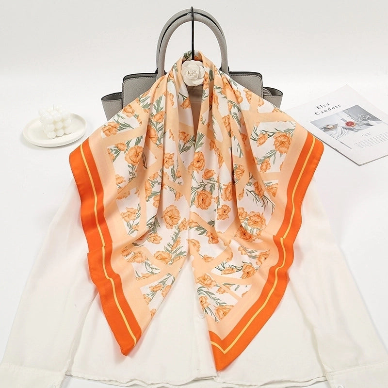 Women's Elegant Flower Polyester Printing Silk Scarf