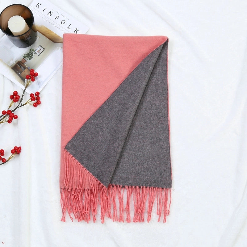 Autumn And Winter New Thickened Cashmere Double-Sided Scarf Women's Popular Versatile Color Matching Shawl Scarf