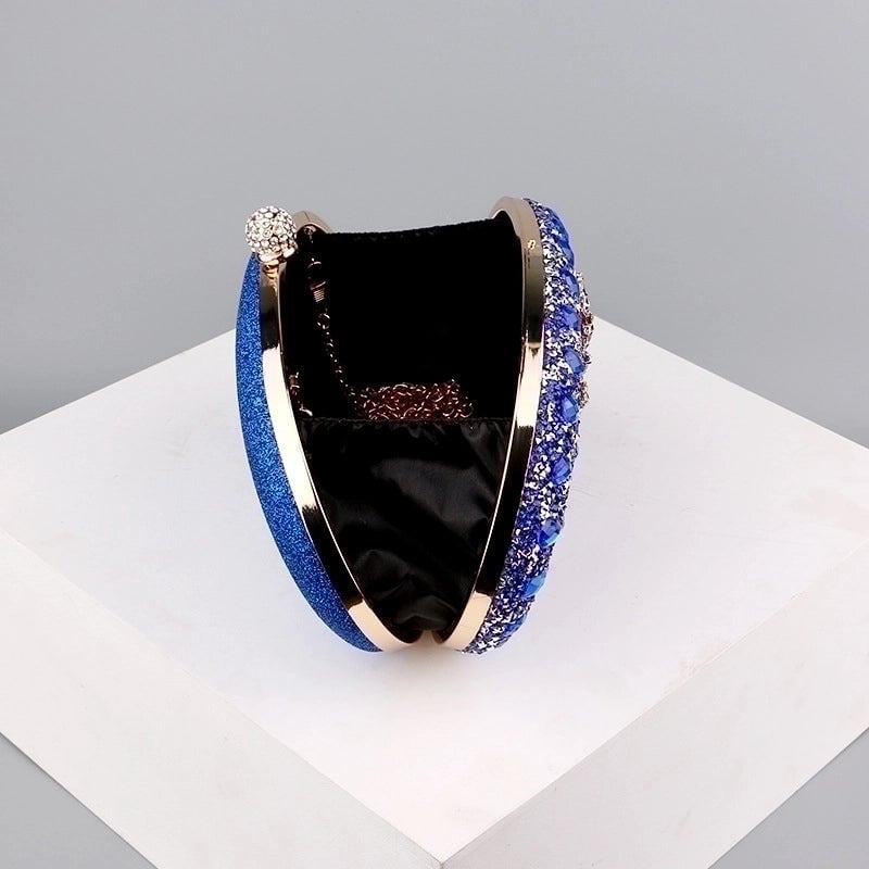 Red Green Blue Pu Leather Polyester Flower Rhinestone Oval Evening Bags