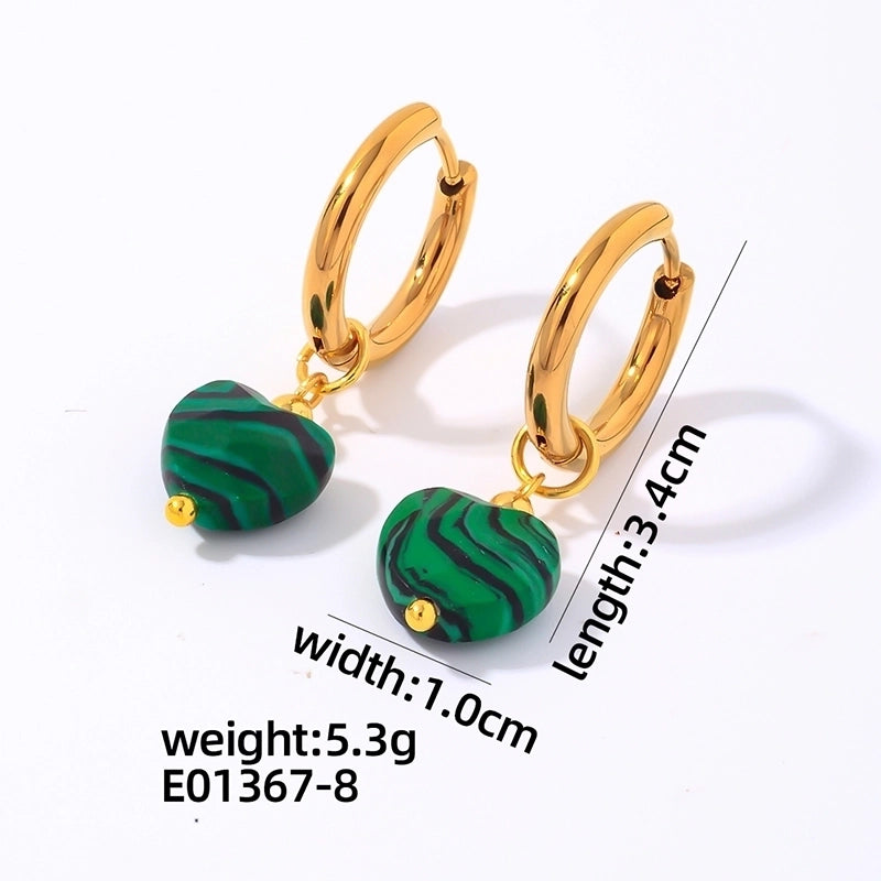 1 Pair Vintage Style Minimalist Heart Shape Plating 304 Stainless Steel Natural Stone Drop Earrings