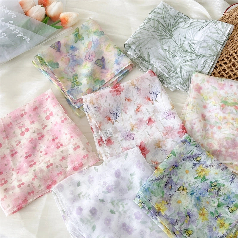 Women's Sweet Pastoral Minimalist Square Synthetic Yarn Printing Silk Scarf