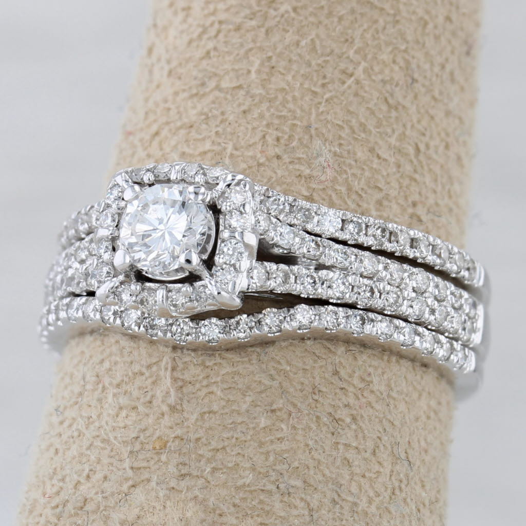 0.75ctw Diamond Halo Engagement Ring Wedding Bands Bridal Set 14k Gold Size 7
