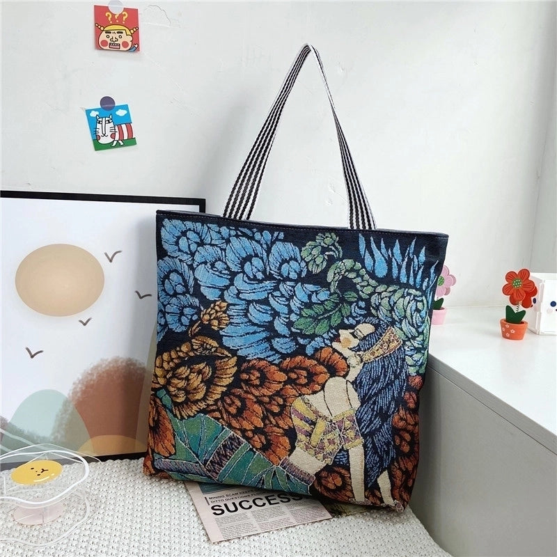 Unisex Vintage Style Portrait Plant Canvas Shopping Bags