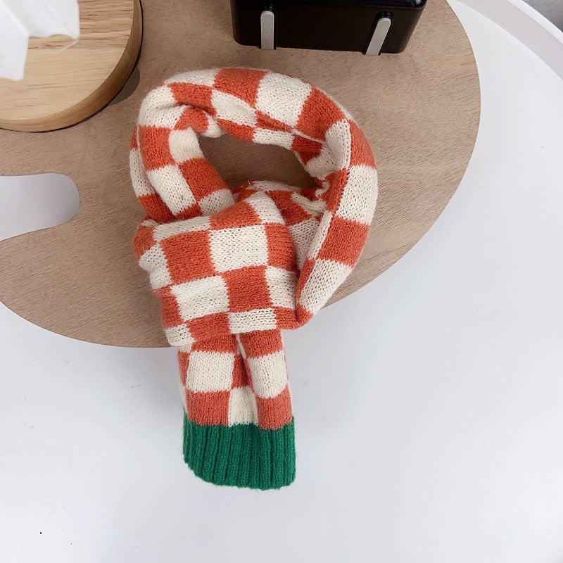 Chequer Contrast Color Knitted Dog Cat Scarf