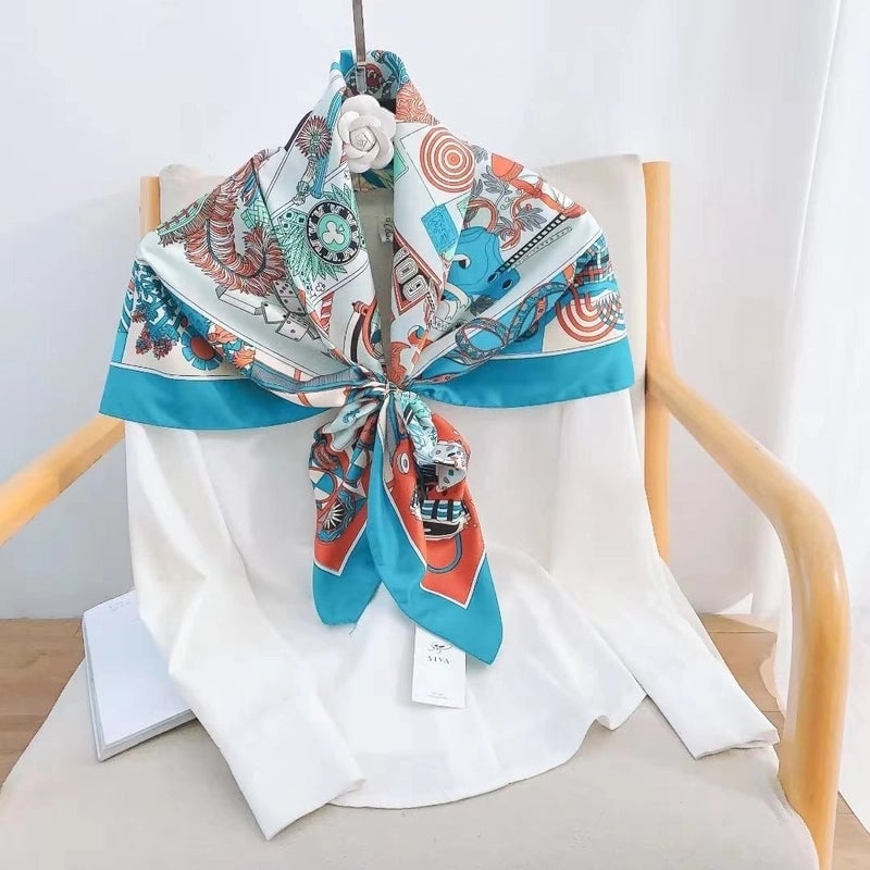 Women's Elegant Retro Printing Satin Silk Scarf