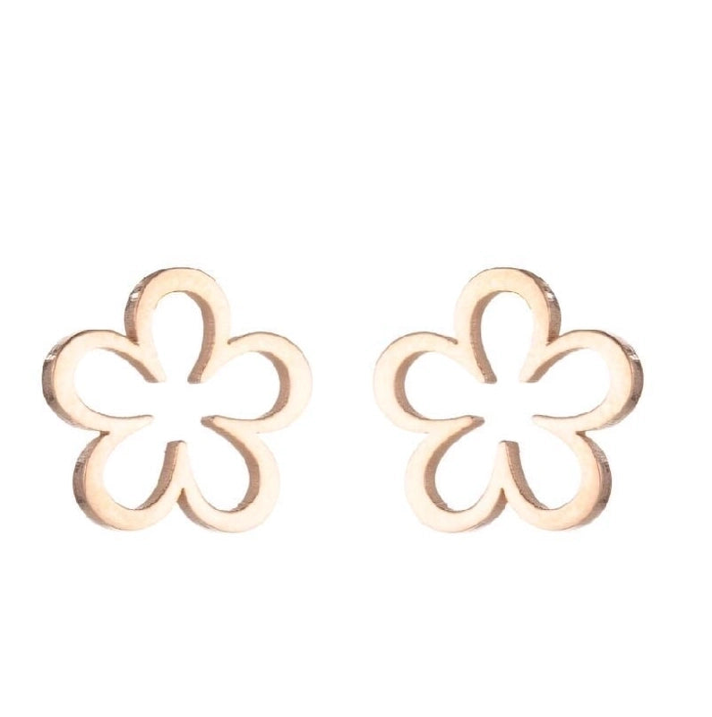 Minimalist Heart Shape Flower Stainless Steel Ear Studs 1 Pair