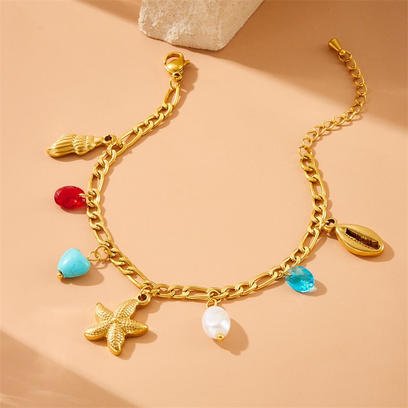 Personalized Gold-Plated Turtle Dolphin Starfish Pendant Stainless Steel Chain Jewelry Bracelet