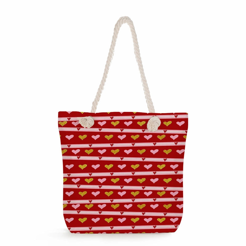 Women's Cotton And Linen Heart Shape Classic Style Square Zipper Tote Bag