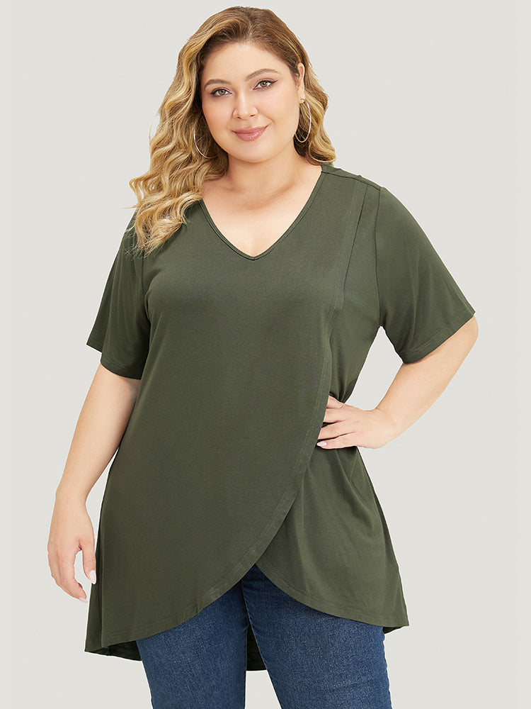 Plain V Neck Wrap High Low Hem T-shirt
