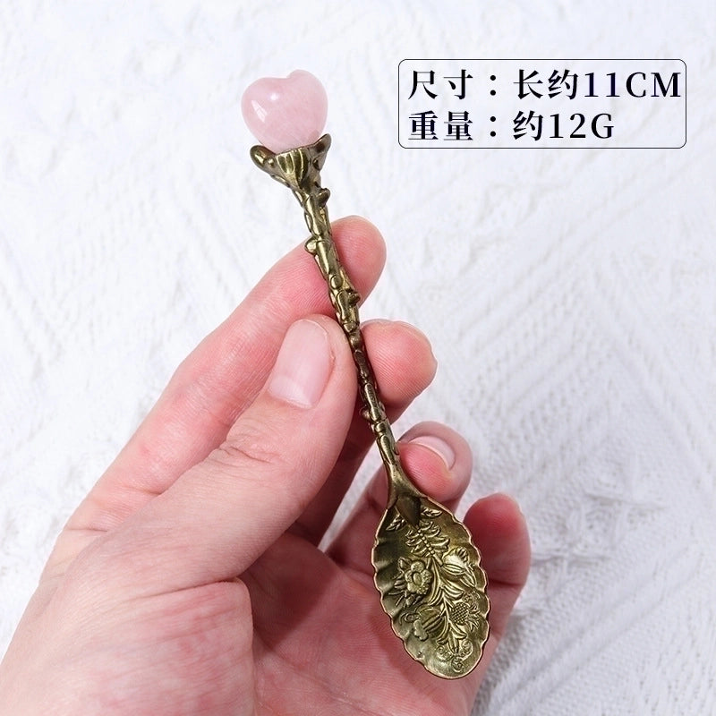 Natural Crystal Mini Love Bronze Long Handle Creative Spoon