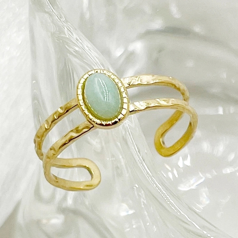304 Stainless Steel Gold Plated Casual Minimalist Commute Plating Inlay Oval Natural Stone Open Rings