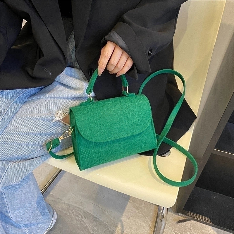 Women's Mini Pu Solid Color Crocodile Fashion Square Magnetic Buckle Flip Cover Shoulder Bag Handbag Crossbody Bag