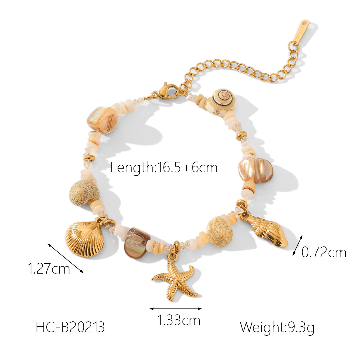 Stainless Steel Conch Starfish Shell Pendant Necklace Summer Ocean Style Shell Beaded Necklace