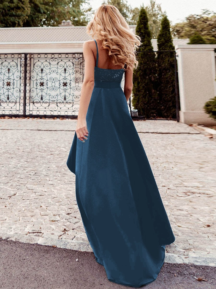 Velvet Sequin Bodice High Low Silk Prom Dress( Clearance sale