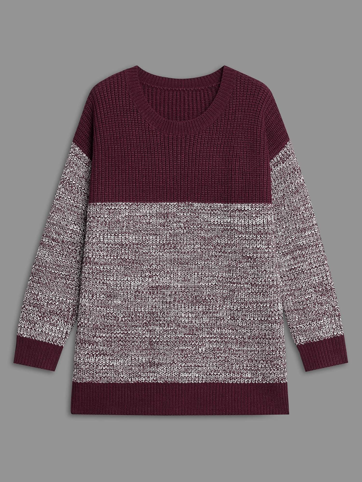 Round Neck Heather Patchwork Pullover