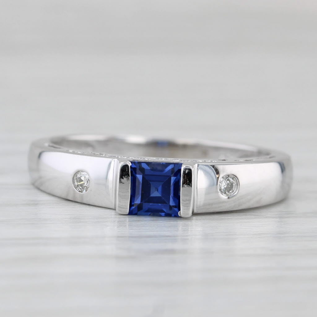 0.41ctw Lab Created Blue Sapphire Diamond Ring 10k White Gold Sz 6.5 Engagement