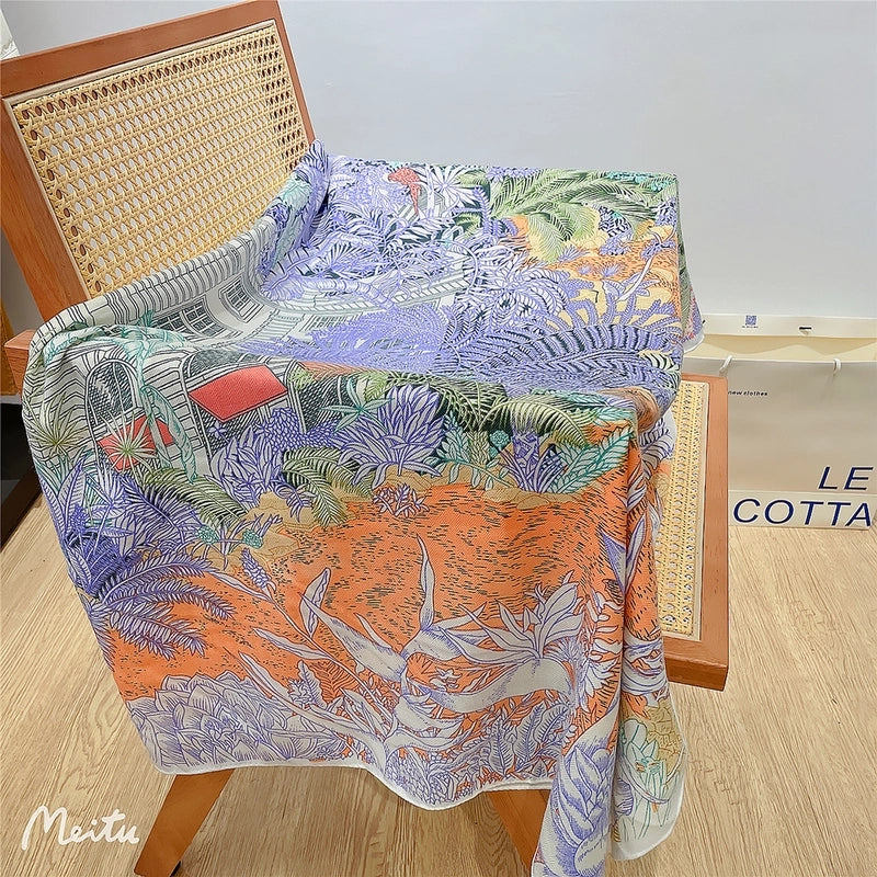 Women's Elegant Business Basic House Plant Imitation Silk Wool Scarf