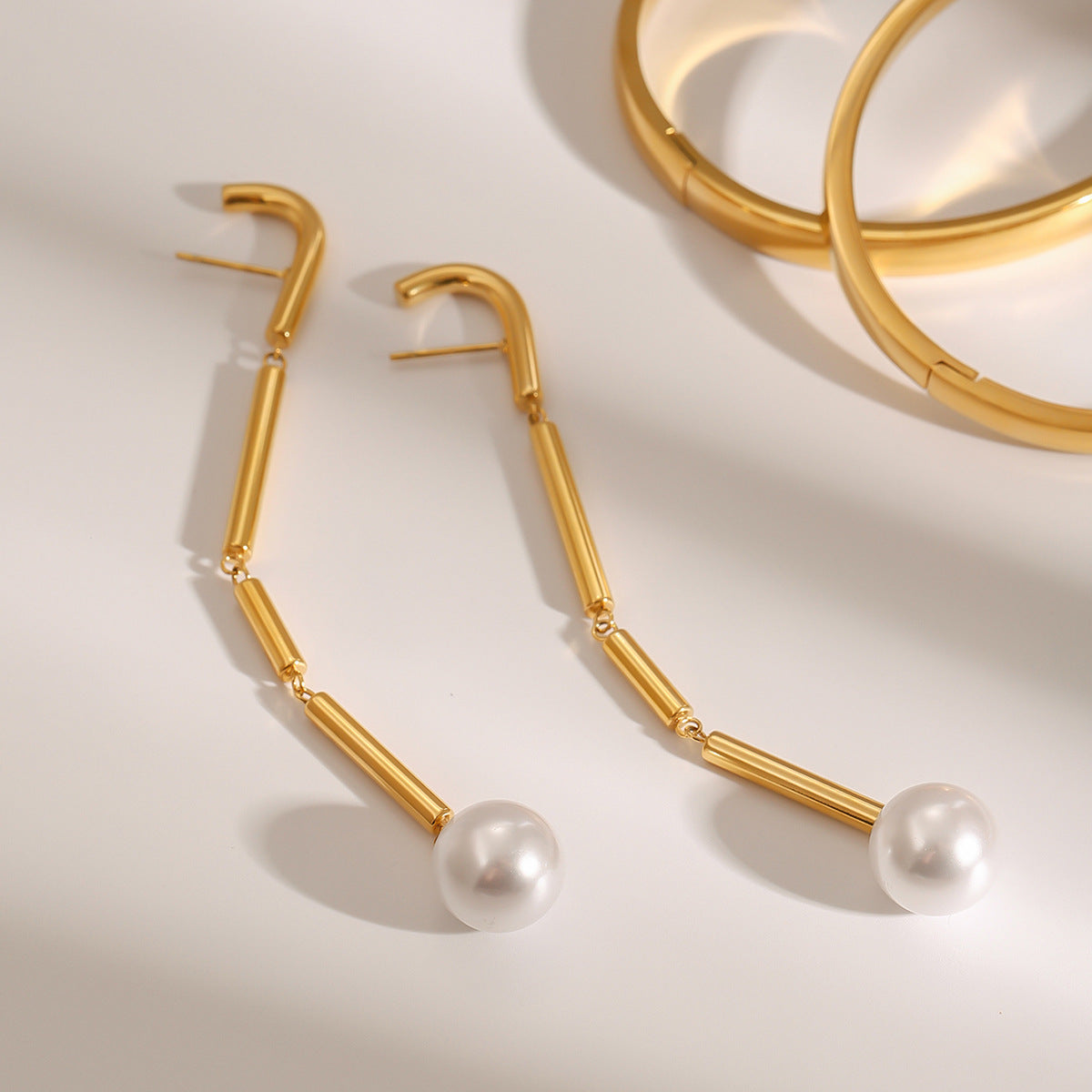 Stainless Steel Tassel Earrings Niche Pearl Earrings Titanium Steel Ins Earrings