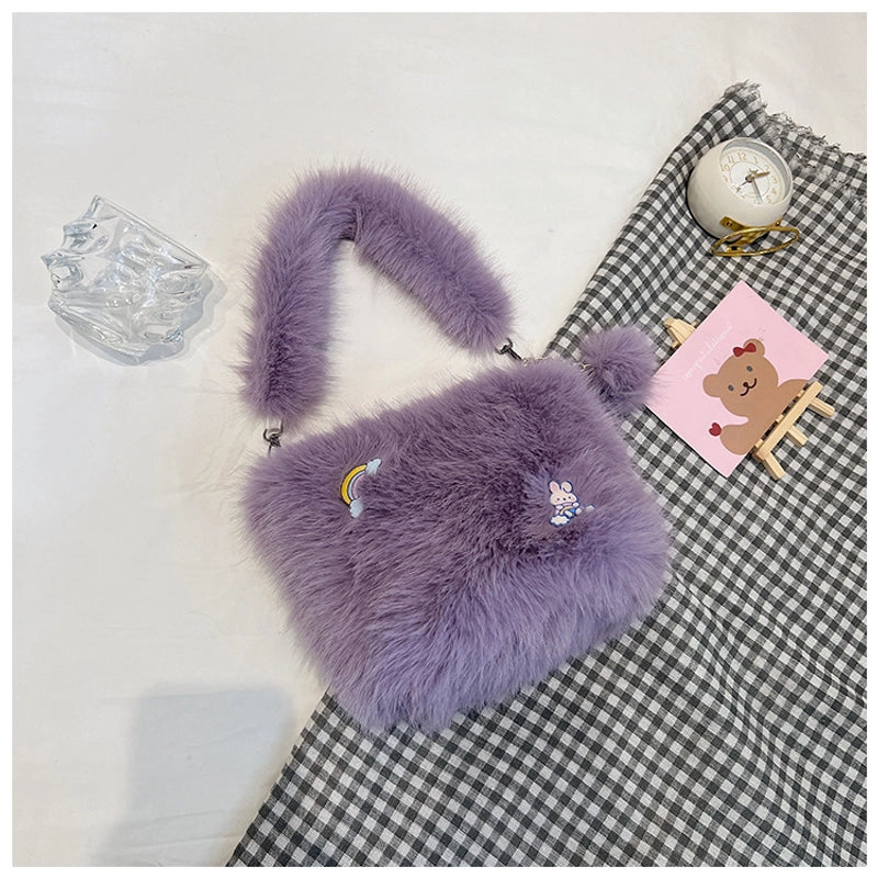 Women's Medium Plush Solid Color Vacation Classic Style Plush Chain Square Zipper Shoulder Bag