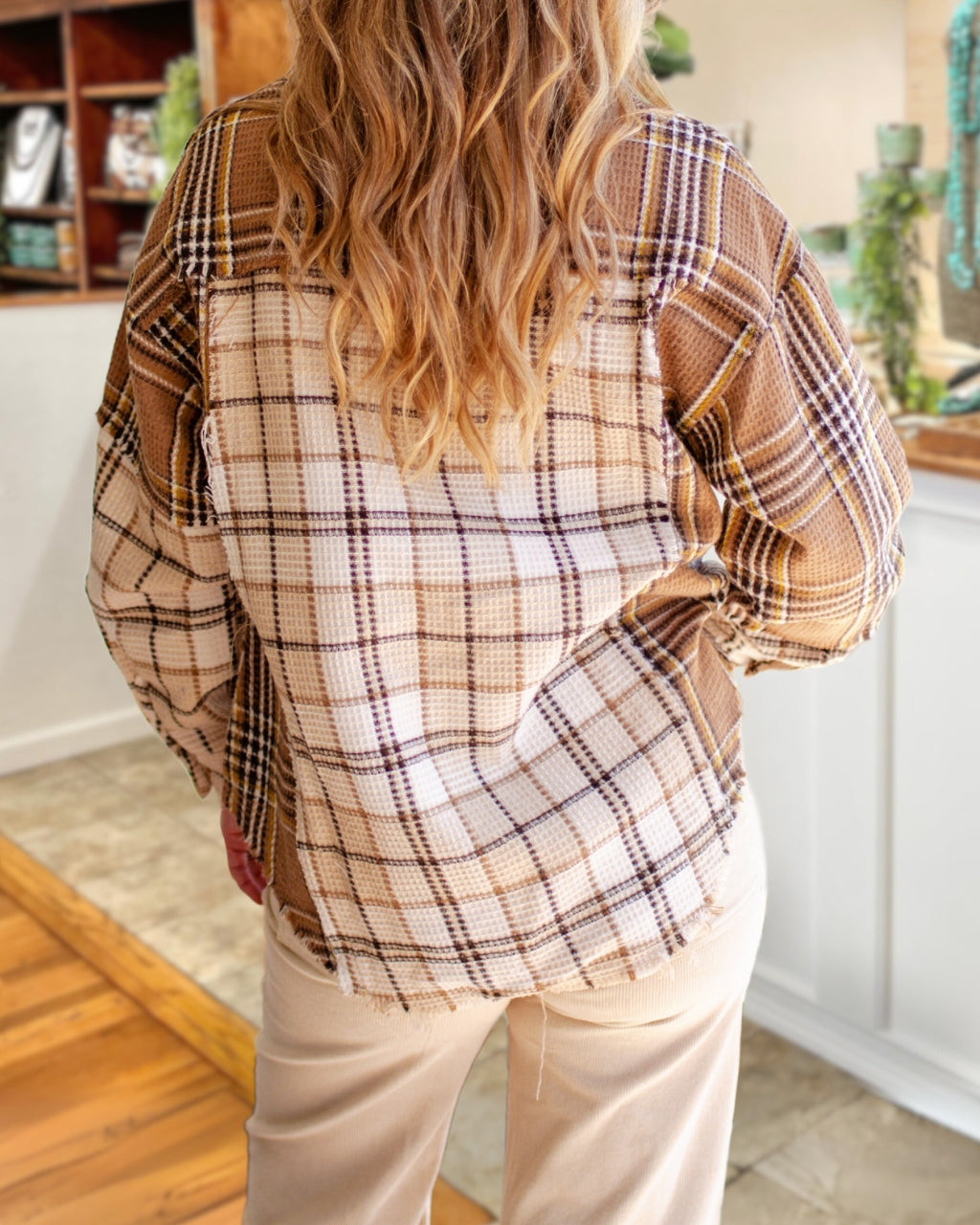 Chic Waffle Plaid Patchwork Jacket