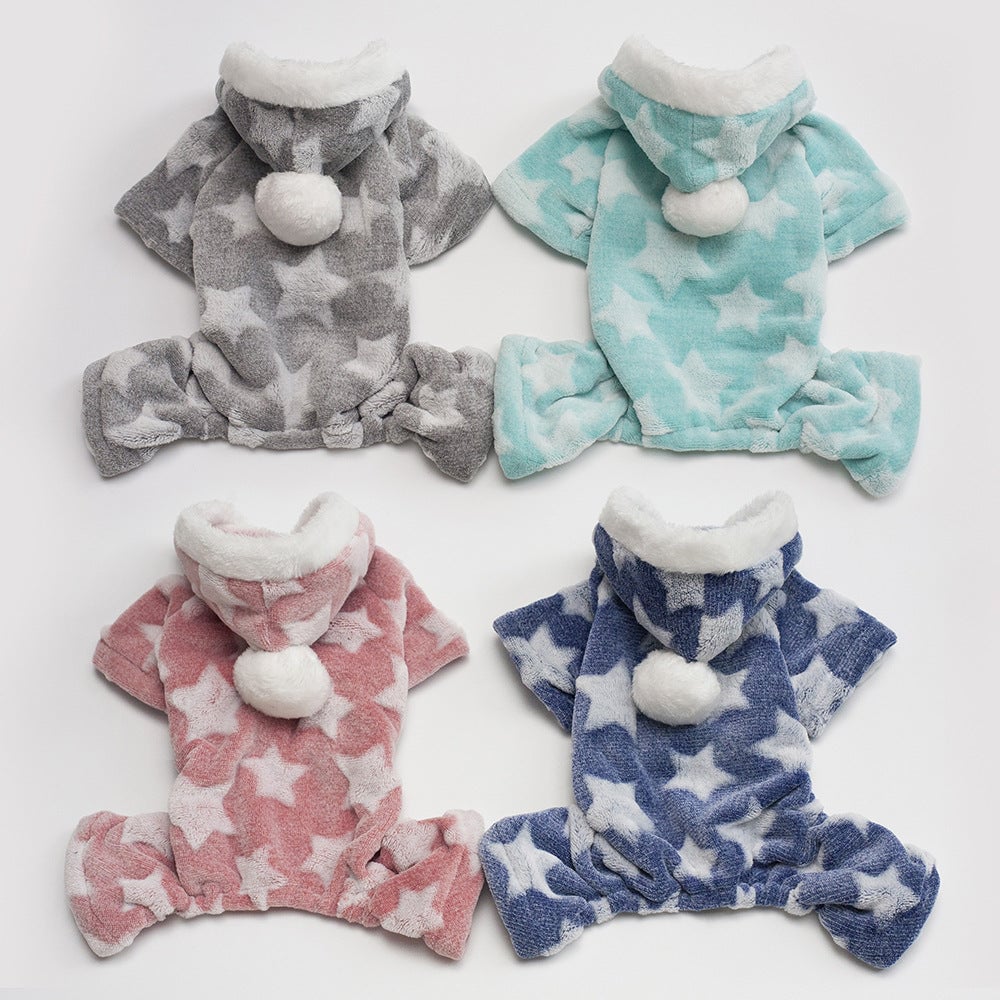 Star Printed Fleece Dog Cat Jumpsuits Pajama