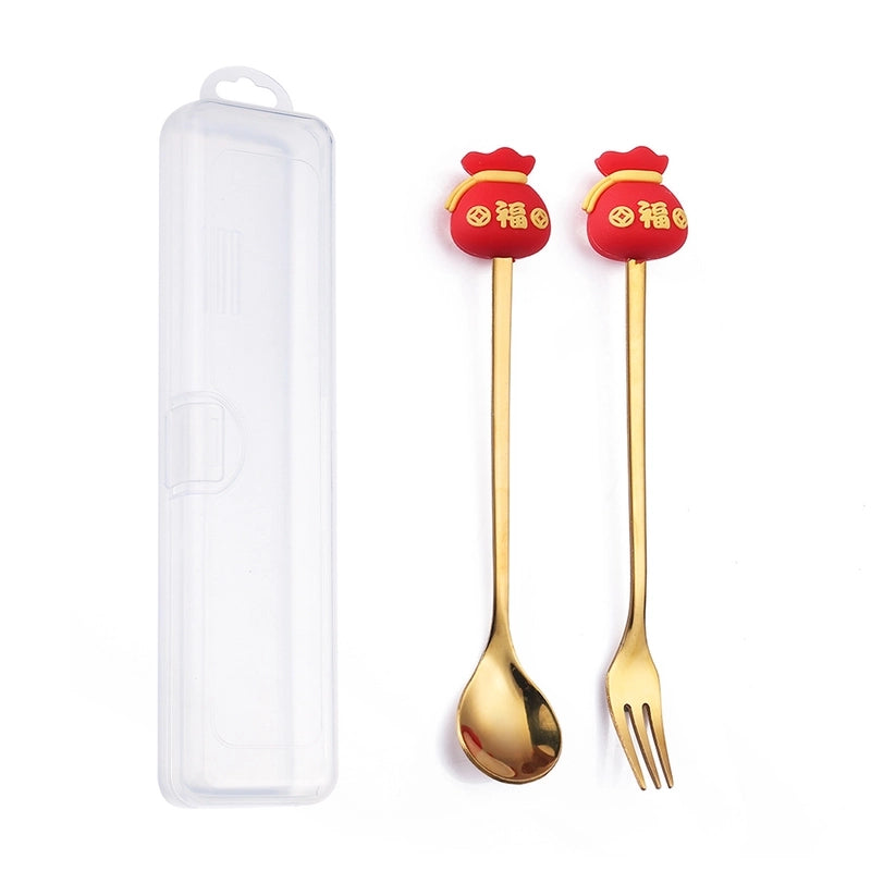 Christmas Cute Animal Santa Claus Stainless Steel Tableware 2 Pieces