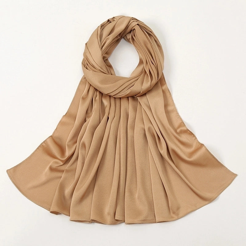 Women's Fashion Solid Color Satin Patchwork Cotton Linen Scarves