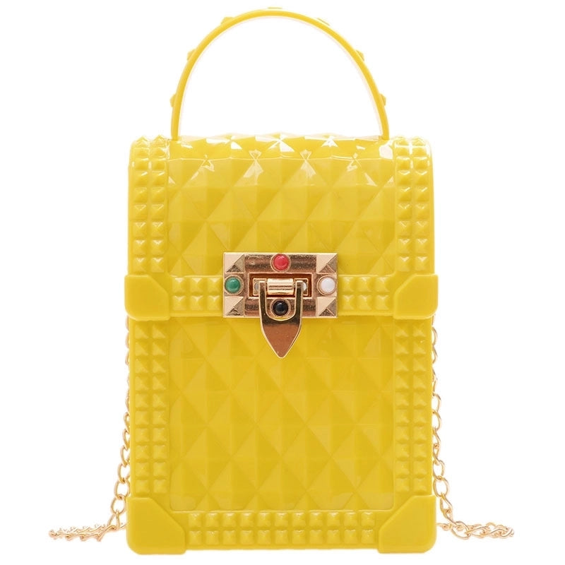Women's Mini Silica Gel Lingge Fashion Square Lock Clasp Crossbody Bag
