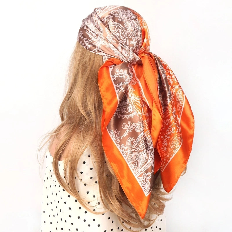 Women's Casual Vacation Streetwear Sunflower Satin Printing Dyeing Floral Silk Scarf Scarf Kerchief