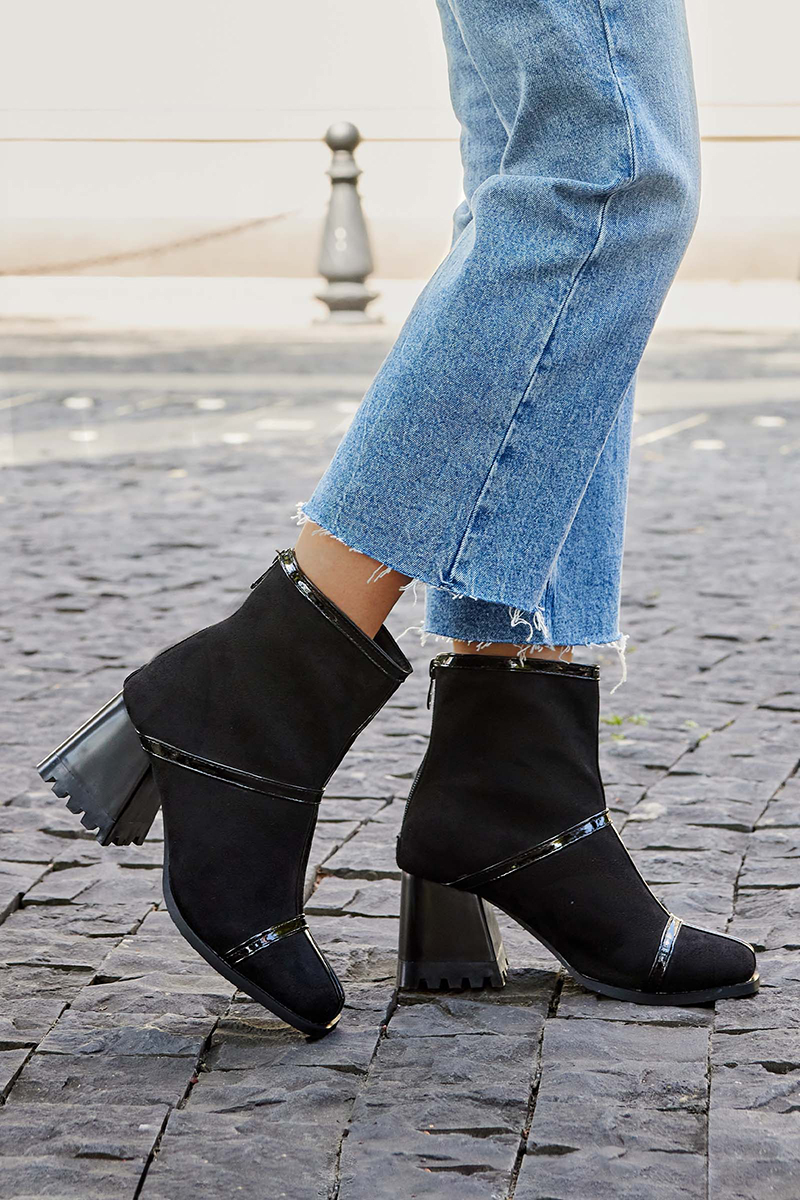 Contrast Binding Square Toe Chunky Heels Ankle Boots