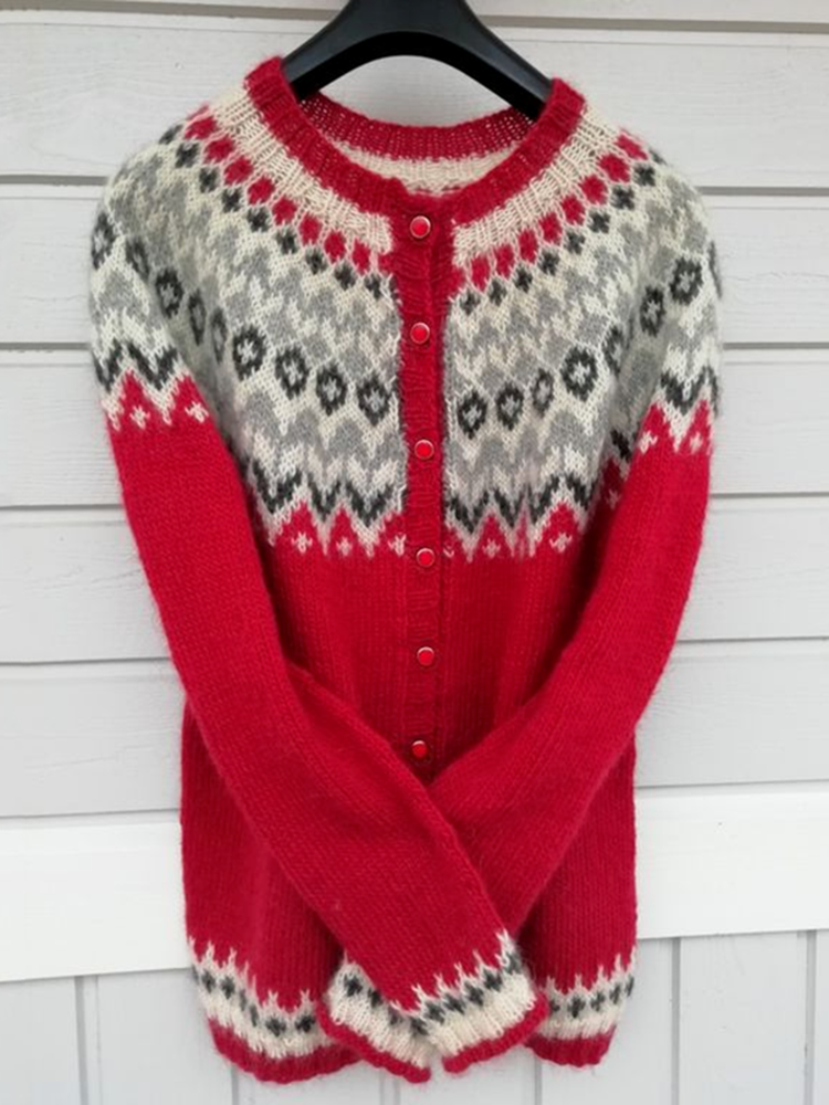 Vintage Icelandic Knit Jacquard Red Warmth CardiganUnisex