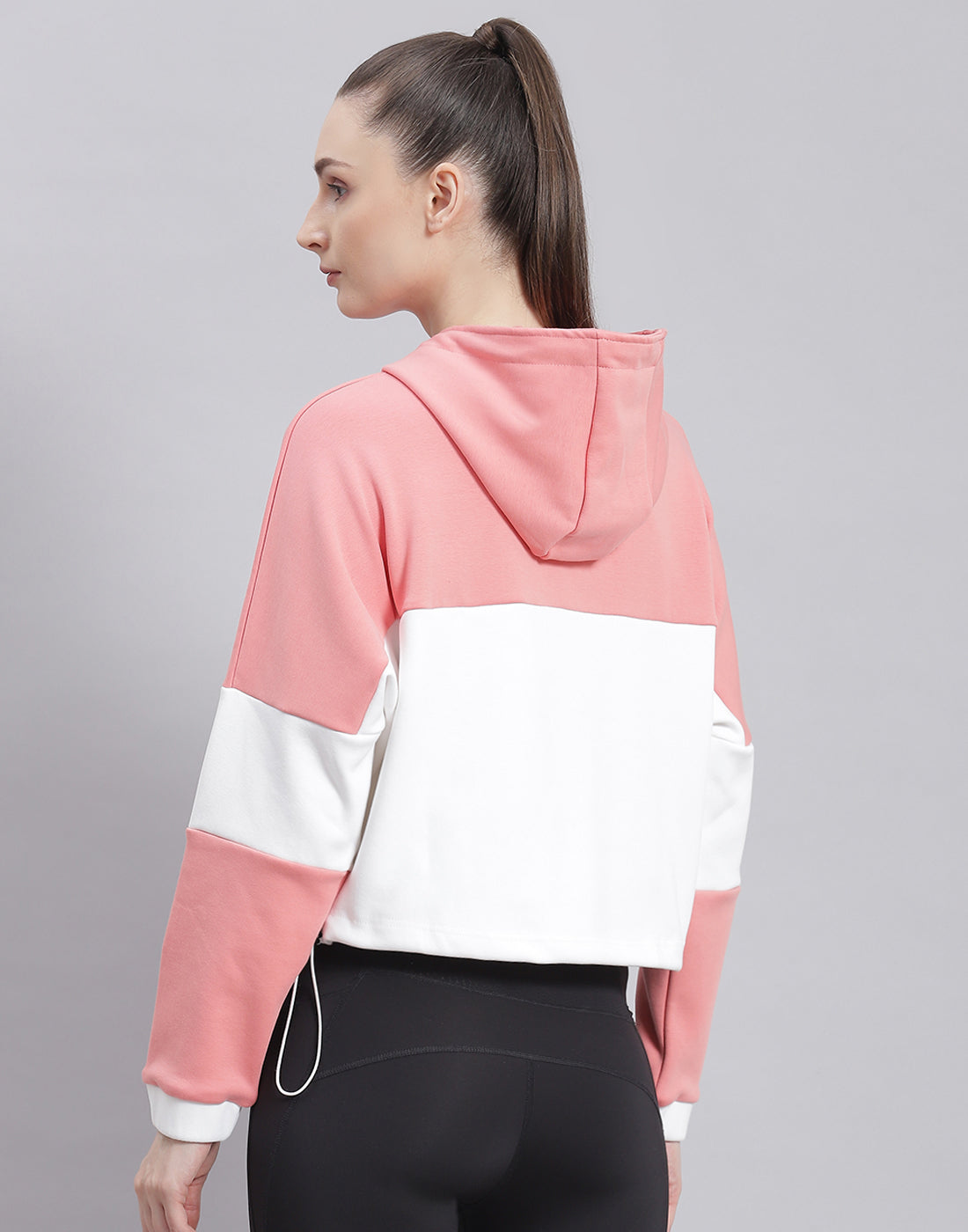 Women Pink Solid Hooded Full Sleeve Sweatshirt