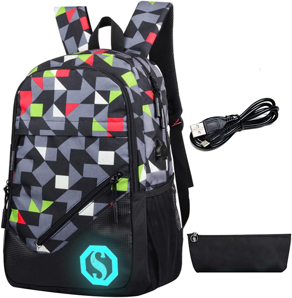 JiaYou Teenage Boy Girl Unisex 20L Multifunctional School Bag Backpack Set with Florescent Mark