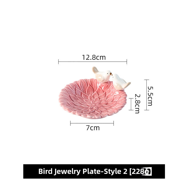 Bird Dim & Sum Plate Ceramic Jewelry Storage Plate Creative Cute Storage Rack Soap Dish Light Luxury High-end Plate