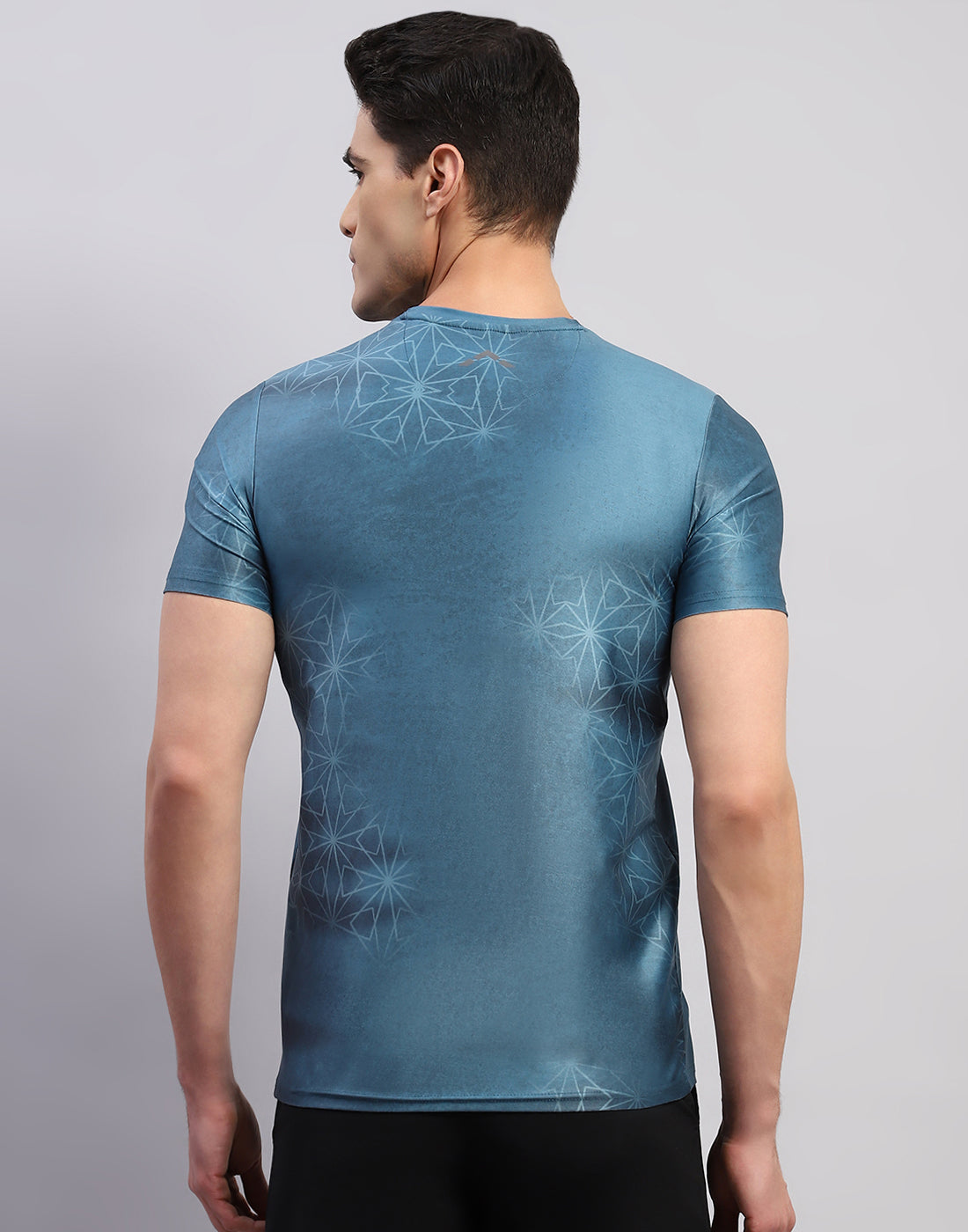 Men Teal Blue Printed Round Neck Half Sleeve T-Shirt