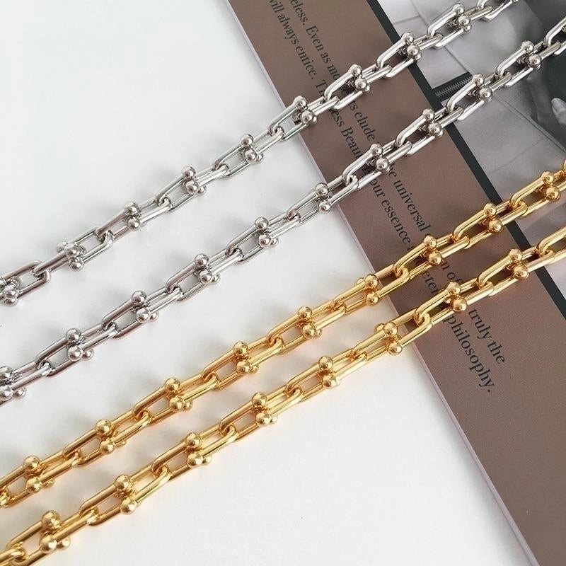 Vintage Style Geometric Solid Color Titanium Steel Plating Bracelets Necklace