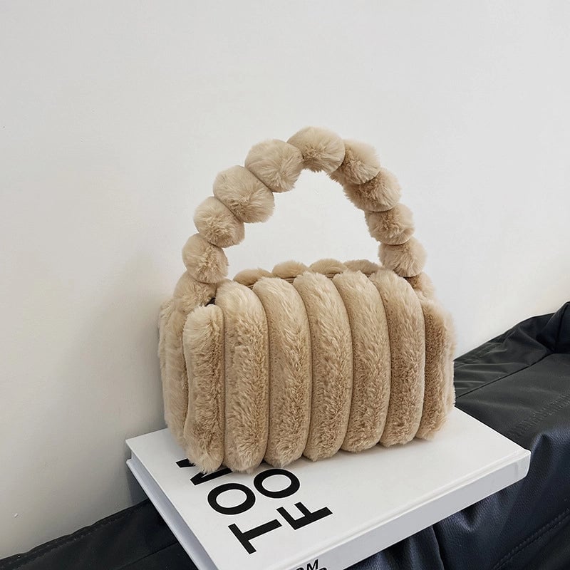 Women's Plush Solid Color Basic Classic Style Pillow Shape Zipper Shoulder Bag Handbag