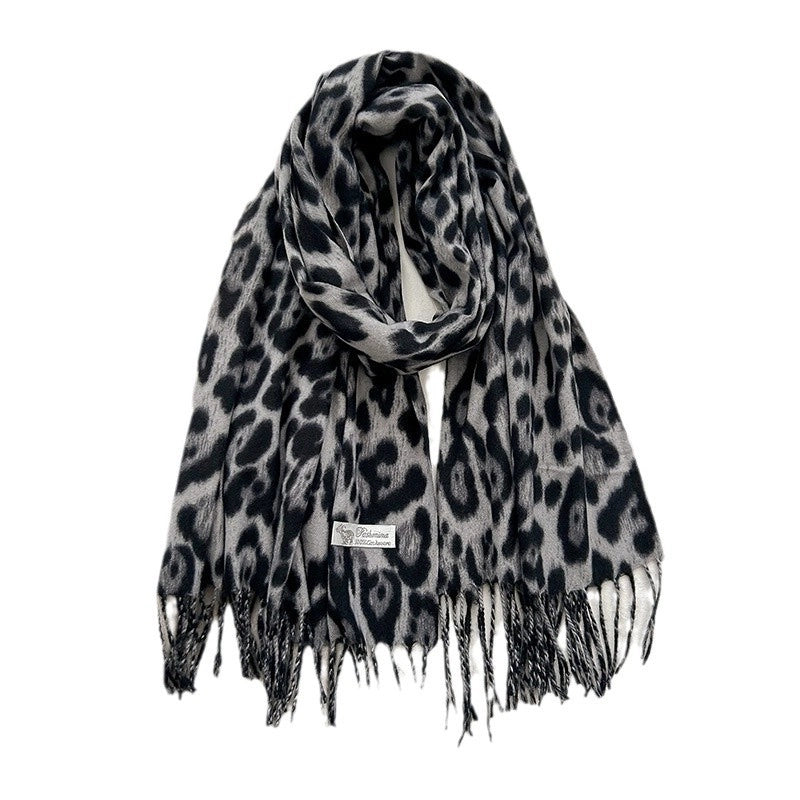 Unisex Retro Leopard Polyester Tassel Scarf