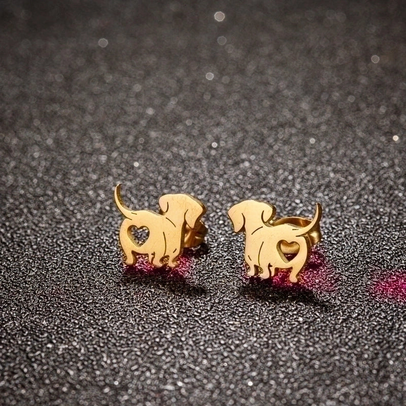 1 Pair Minimalist Dog Plating 304 Stainless Steel 18K Gold Plated Ear Studs