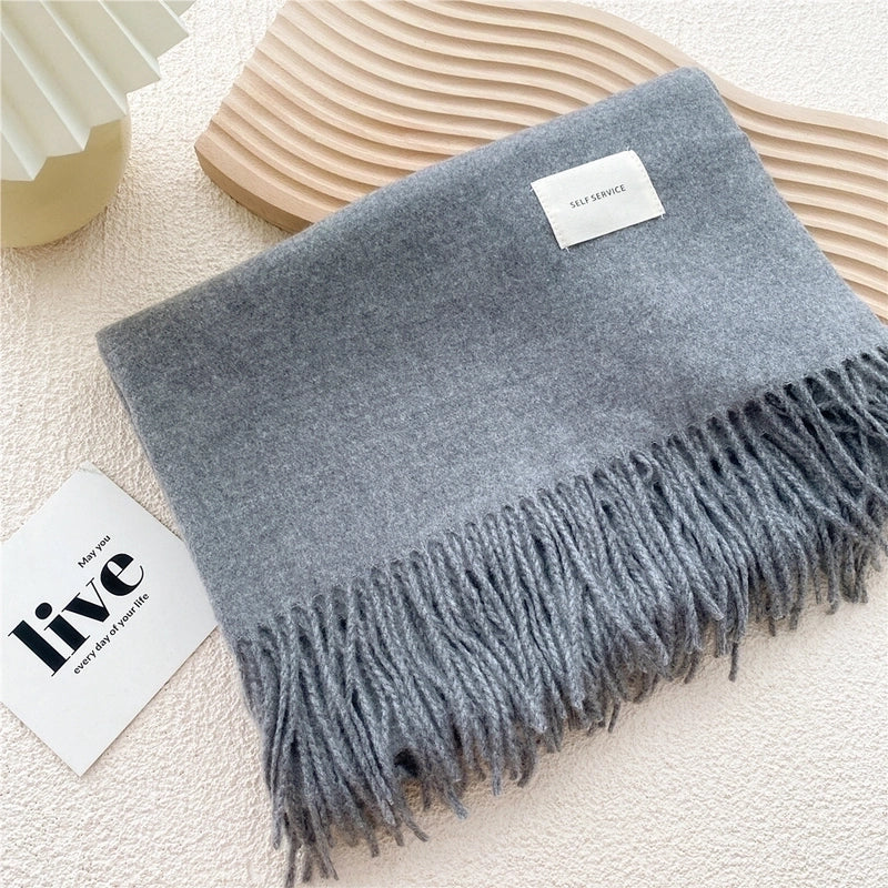 Pure Color Scarf Winter Student  Fashion Thick Warm Dual-use Shawl Cute Imitation Cashmere Scarf