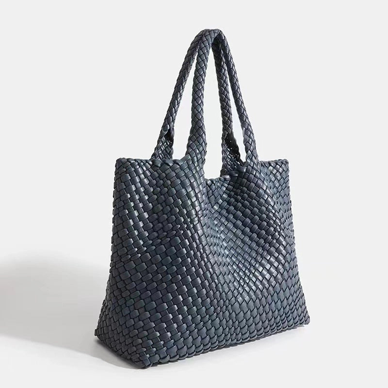 Women's Large Pu Leather Solid Color Vintage Style Streetwear Weave Square Magnetic Buckle Shoulder Bag