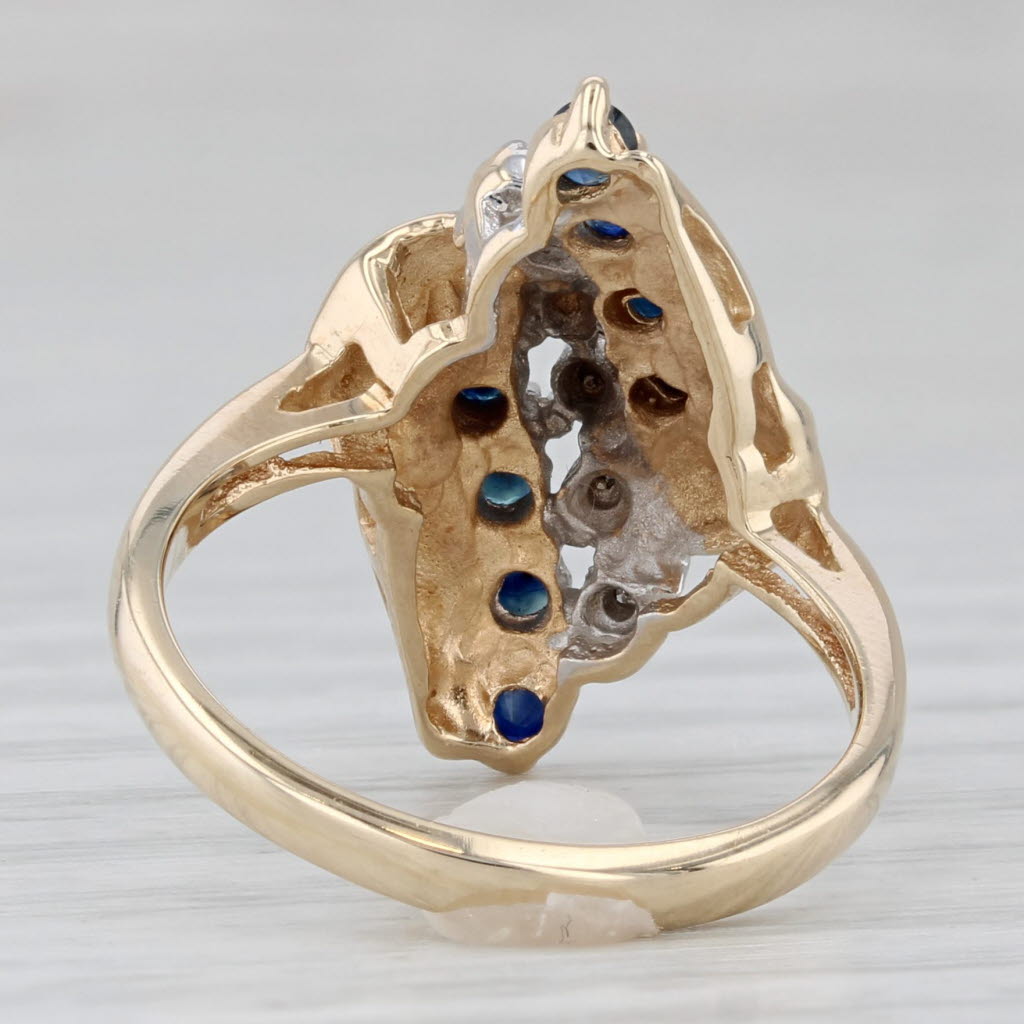 0.43ctw Blue Sapphire Diamond Bypass Ring 10k Yellow Gold Size 6.5