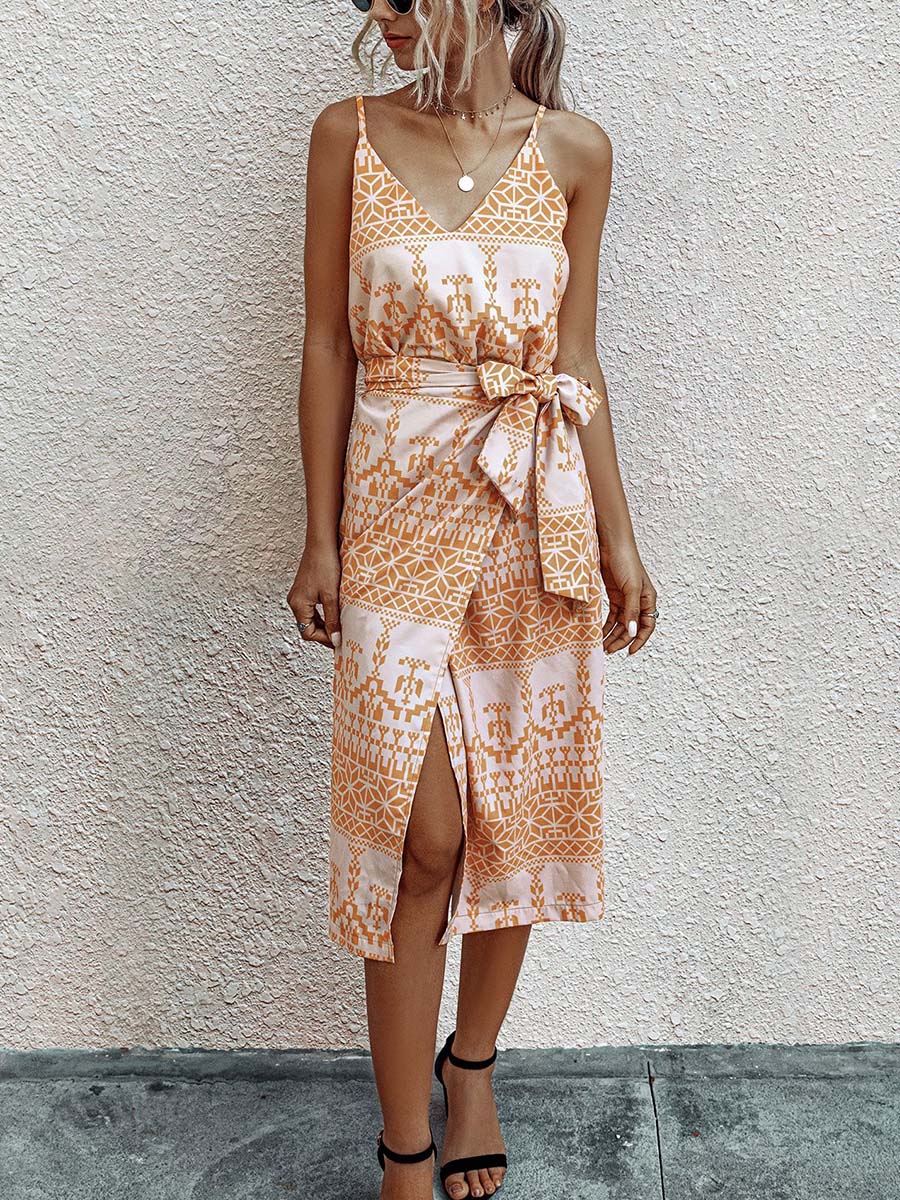 Print Dress With Belts
