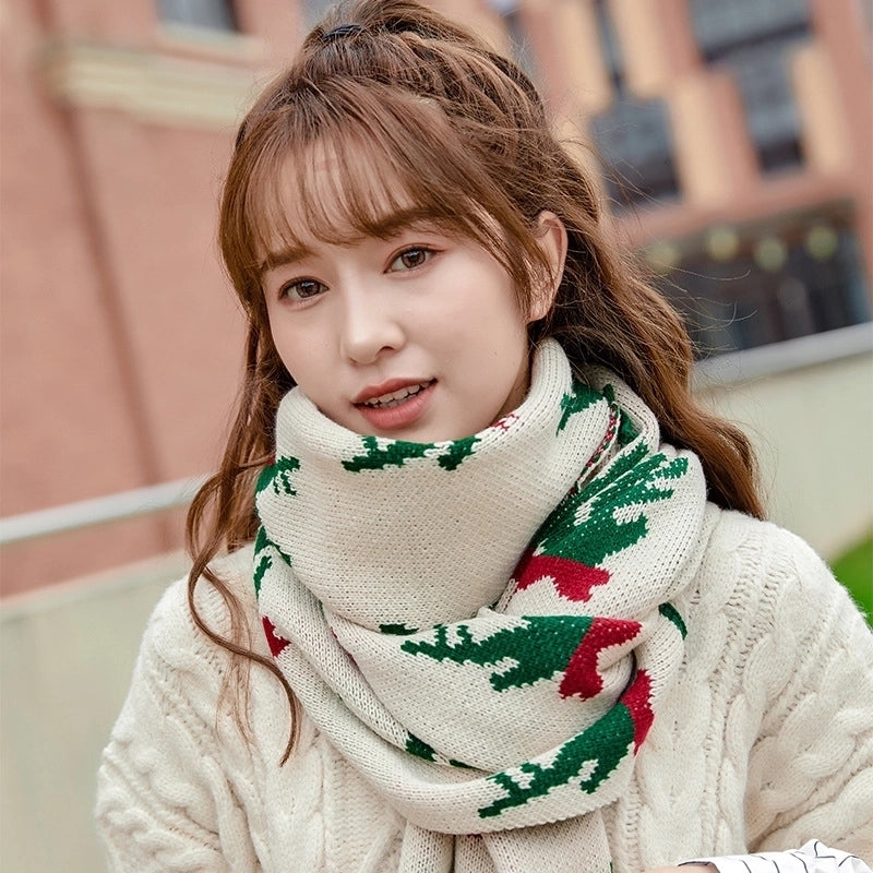 Women'S Sweet Deer Knit Embroidery Scarf