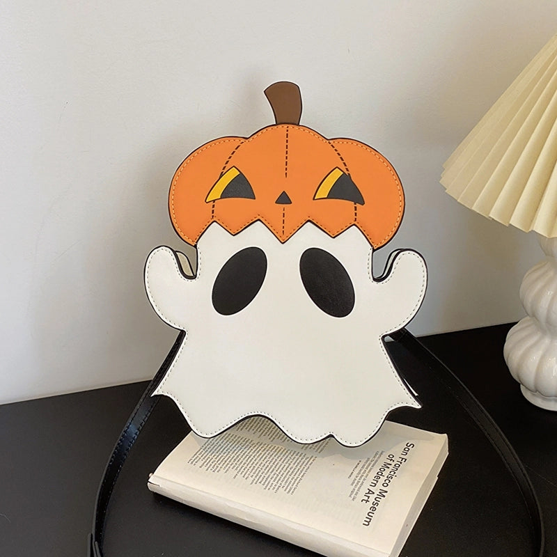 Halloween Women's Pu Leather Pumpkin Ghost Cute Zipper Crossbody Bag