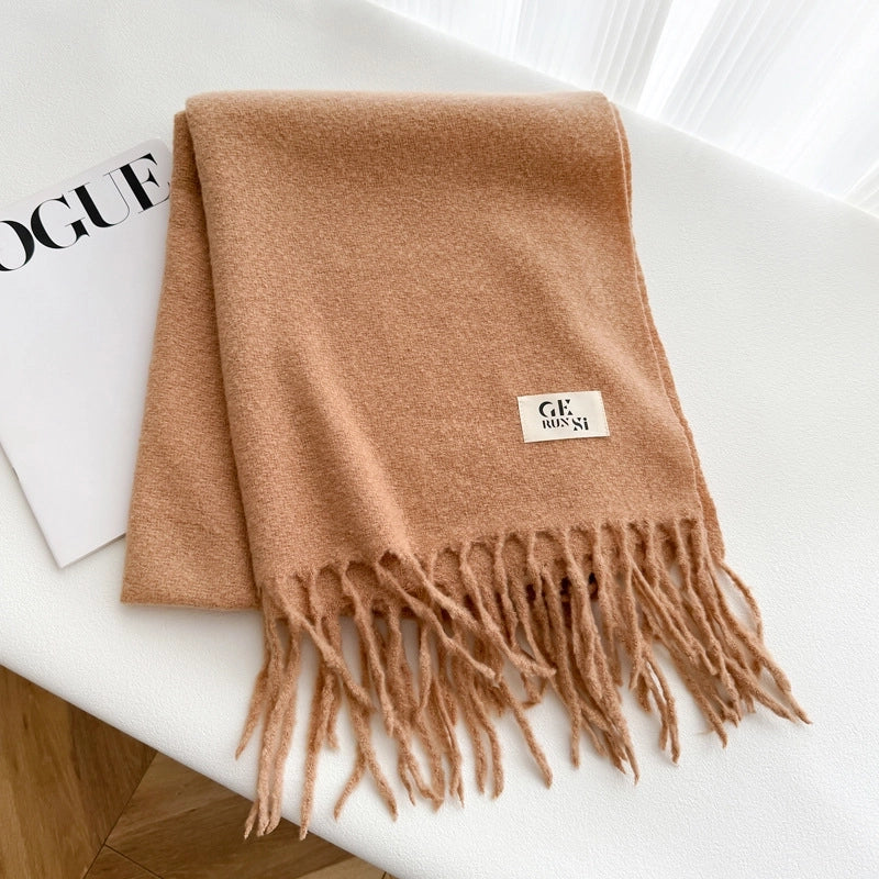 Women's Minimalist Solid Color Imitation Cashmere Tassel Scarf