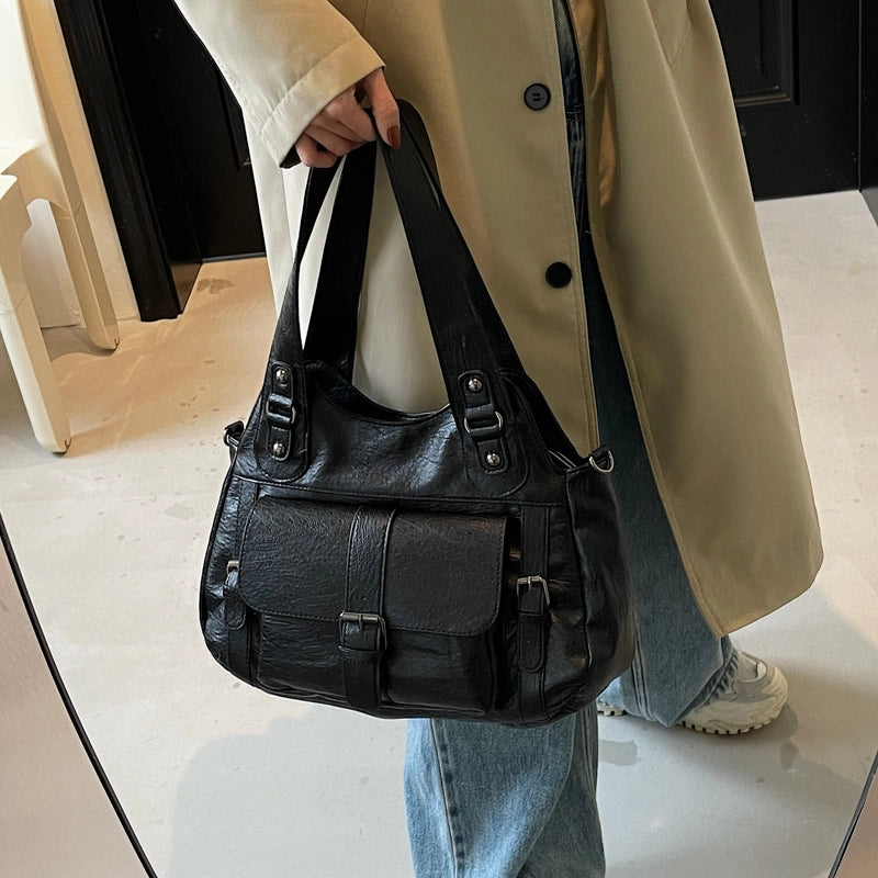 Women's Pu Leather Solid Color Basic Classic Style Streetwear Square Zipper Shoulder Bag