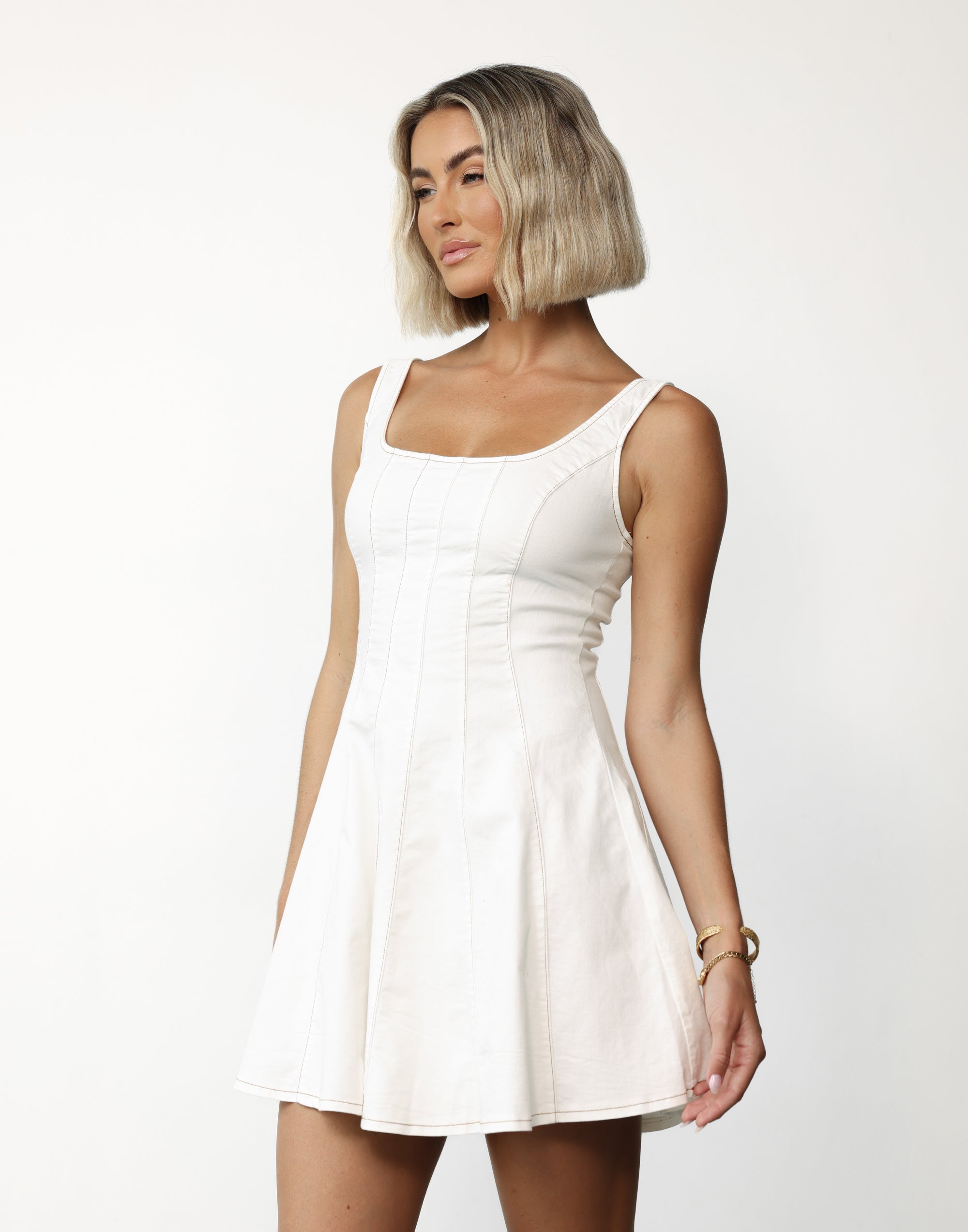 Kella Denim Mini Dress (White)