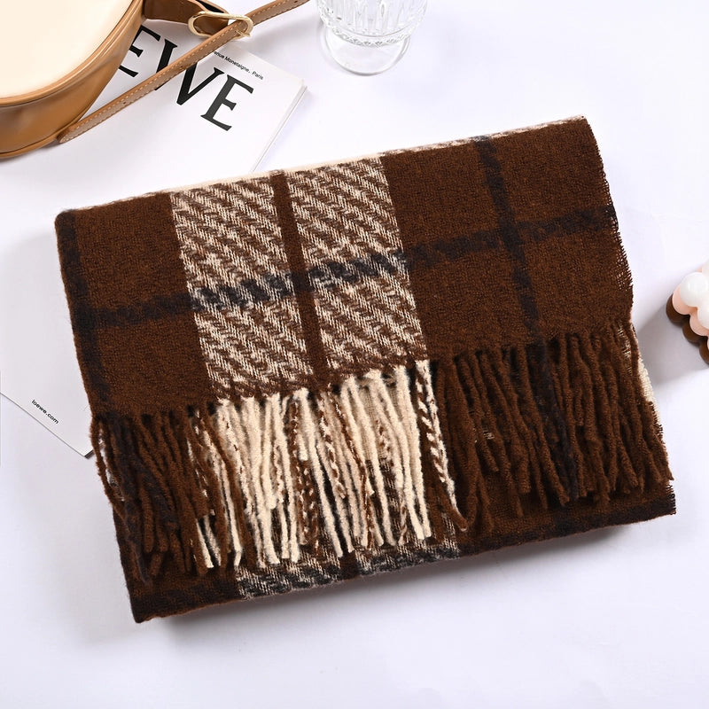 Winter New Plaid Cashmere Scarf Tassel Loop Yarn Warm Scarf Shawl Unisex