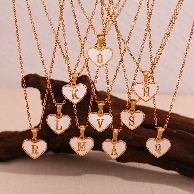Minimalist Letter Heart Shape 304 Stainless Steel Shell Plating Pendant Necklace